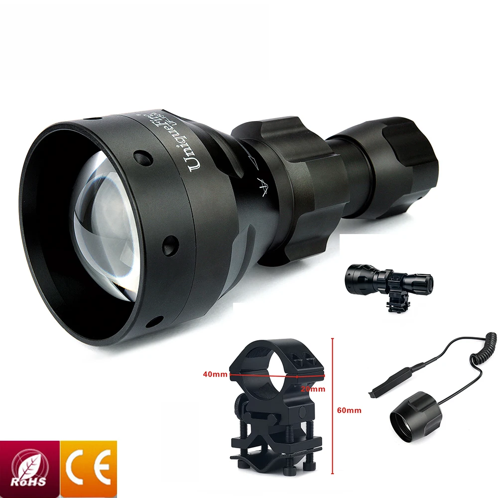 

UniqueFire 1405 67mm Convex Lens Q5 LED Flashlight Lamp Black Light 300 LM Zoomable 3 Modes Lantern + Rat Tail+Scope Mount