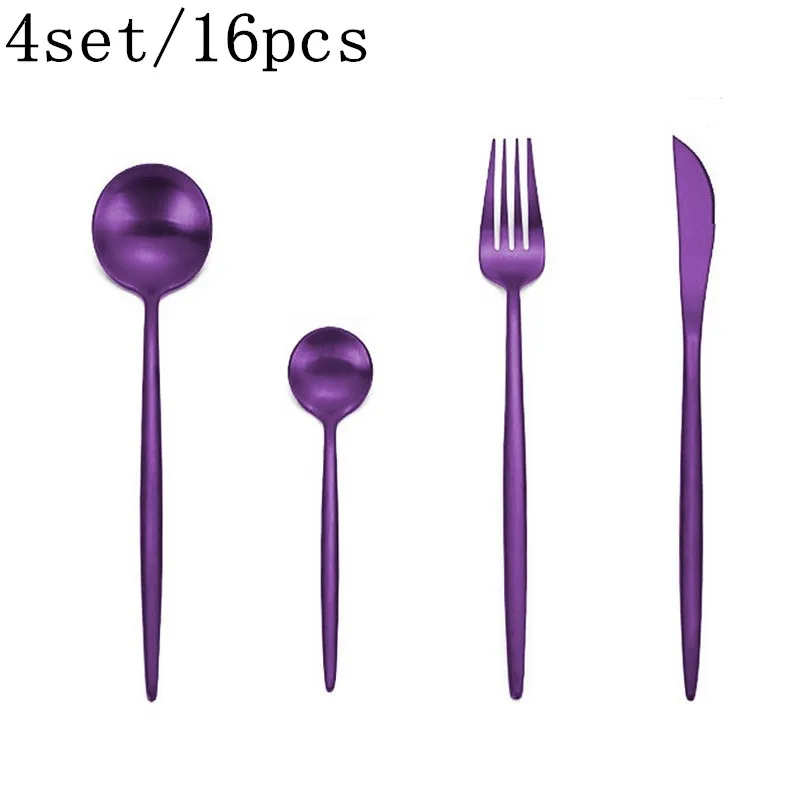 Hoomall 24 шт./компл. черный посуда набор посуды 304 Нержавеющая сталь столовые приборы посуда набор Кухня поставки вечерние вилка в западном стиле, комплект - Цвет: 4set purple
