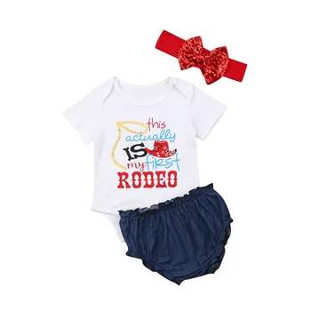 

Pudcoco 4th Of July 3PCS Infant Baby Girl Clothing Set Print Short Sleeve Tops Shorts Outfit Summer