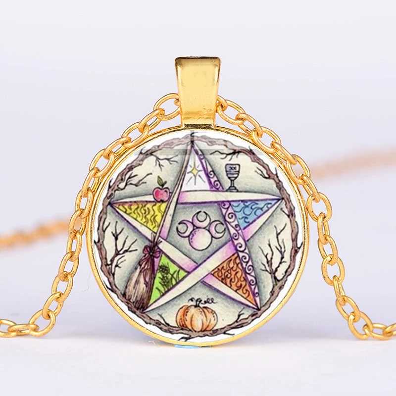 SIAN Esoteric пентаграмма ожерелье ретро Wicca звезда Дерево жизни Хрустальное стекло