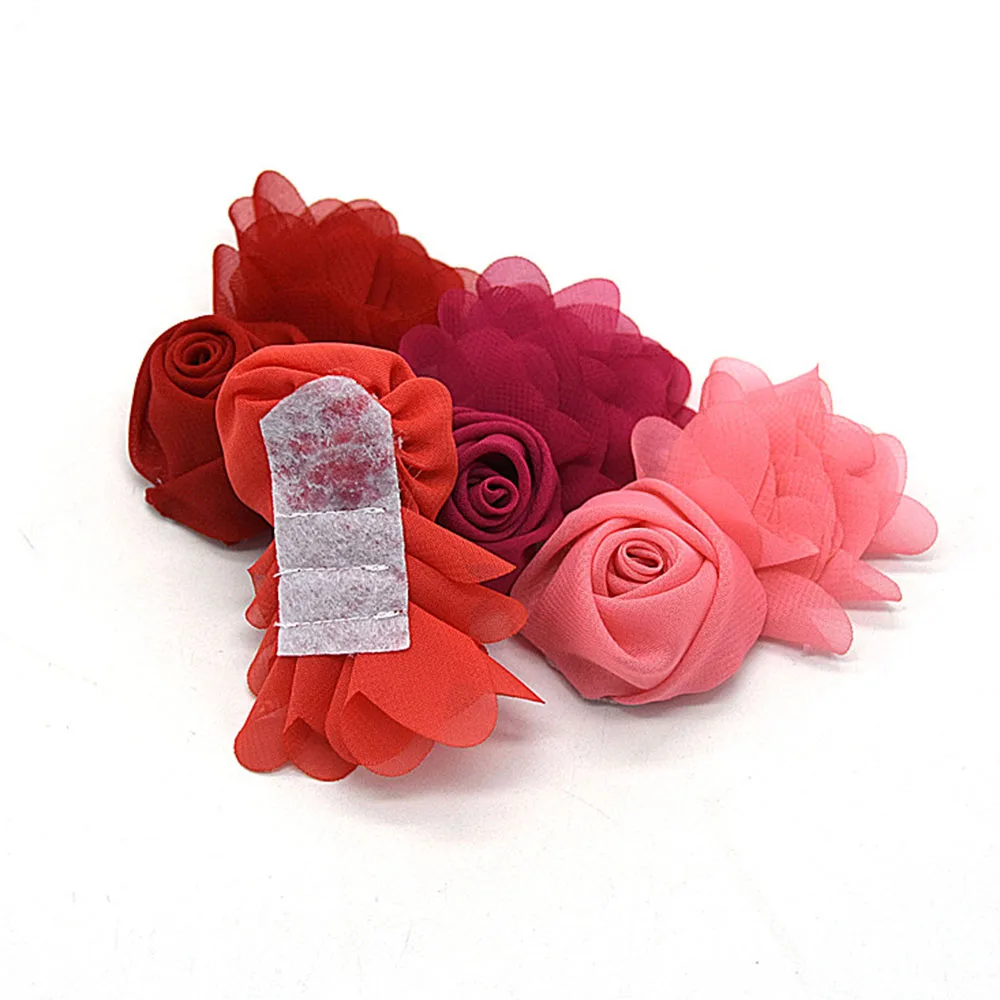 30 шт./лот/, 3 ''Шифоновый Цветок розы, потертый Шифоновый Цветок для девочек, модные аксессуары для волос, повязка на голову