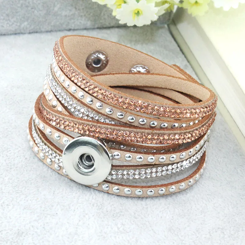 

Luxury Snap Bracelets & Bangles Newest Design Vintage Style Rivet Leather Bracelet FIt 18/20MM Snaps Button Jewelry 6158