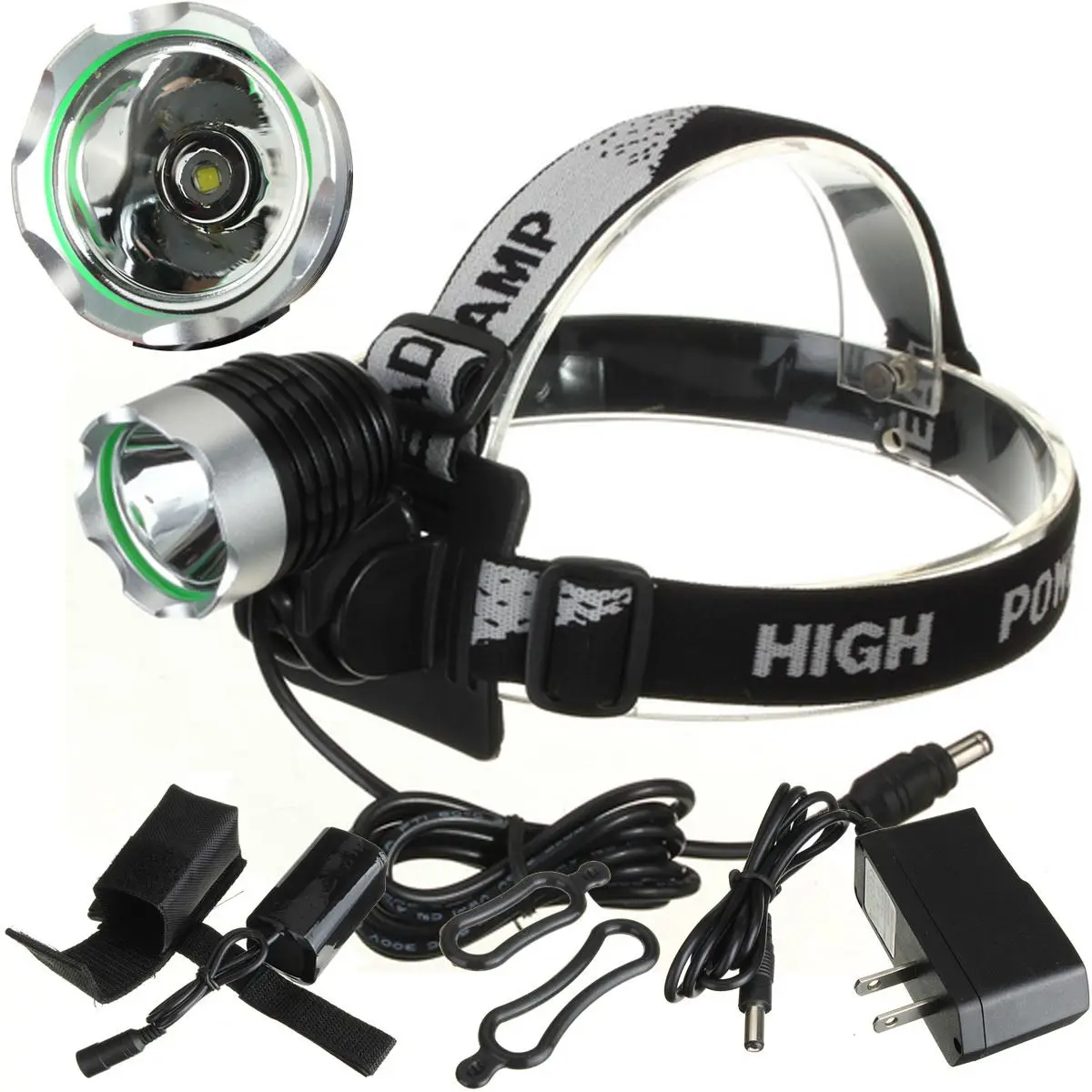 

Elfeland 2500lm 3 mode Rechargeable 2 led Headlight Headlamp bicycle Head light lamp torch+4xbattery pack+strap+rubber ring