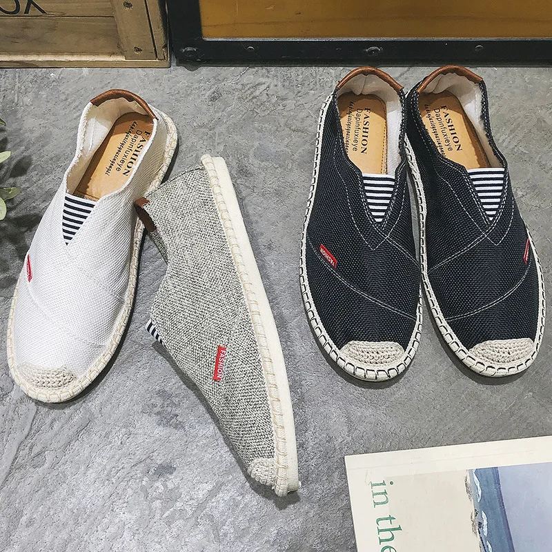 

Brand Fashion Espadrilles Men Casual Shoes Striped Slip On Loafers Light Men Fisherman Shoes Breathable Canvas Flat Shoes 39-44