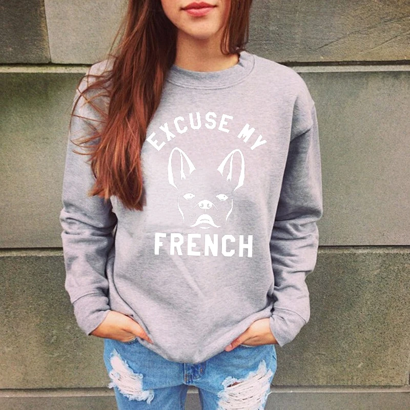 WS0118 извините мой французский свитер для женщин французский Бульдог печати Забавные толстовки