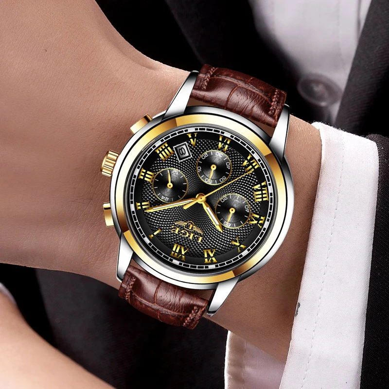 

2019 New Watches Men Luxury Brand LIGE Chronograph Men Casual Sports Watches Waterproof Leather Quartz Watch Relogio Masculino
