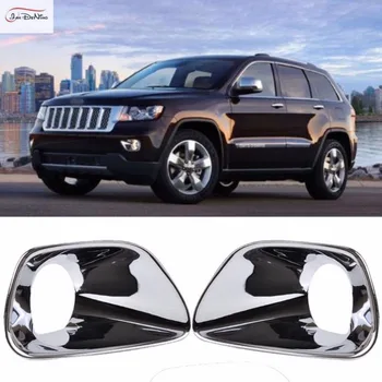 

JanDeNing 2PCS/Set For Jeep Grand Cherokee 2011-2013 Chrome plated ABS Front Fog Lights Lamp Cover Frame Trim Emblems