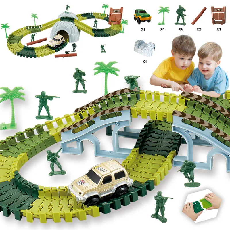

Railway military Flexible Track Play Set Bend Glow In Dark Electronic Car Race Track DIY Toys