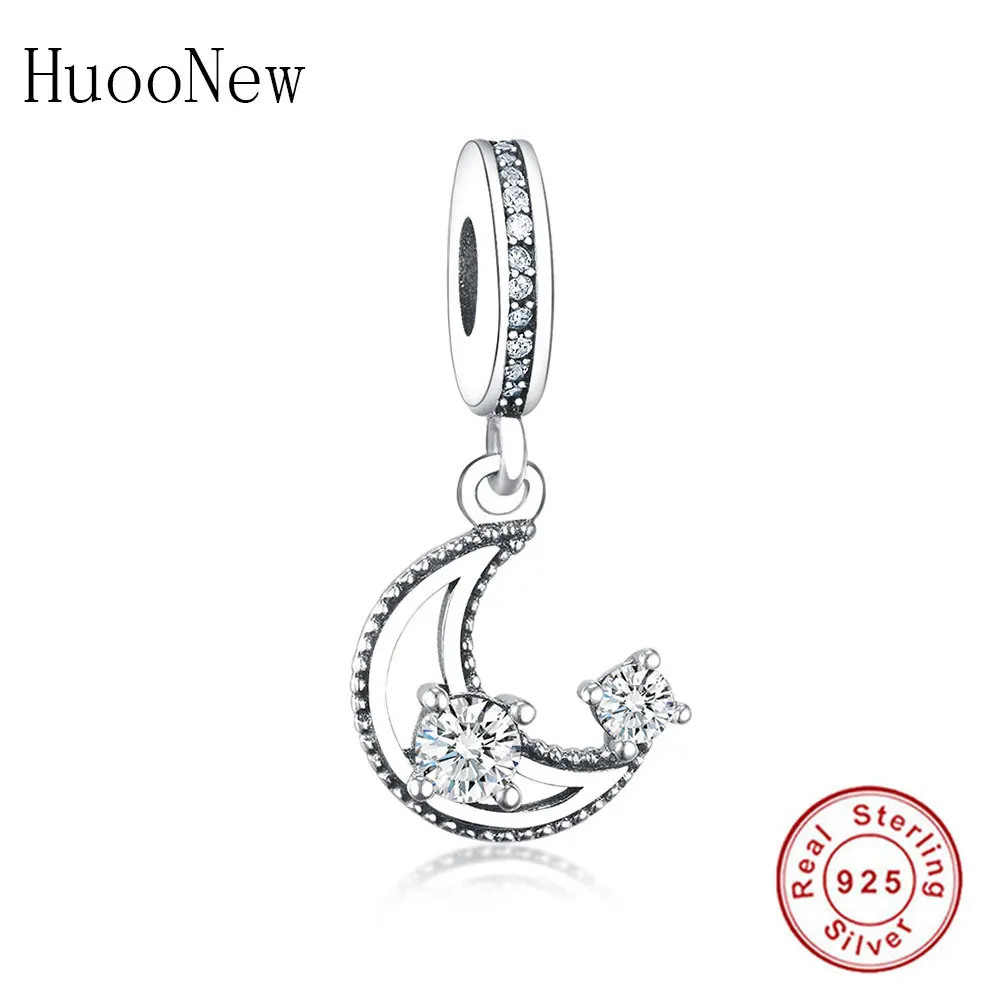 

Clear Cubic CZ Moon Star Pendant Necklace Fit Original Pandora Charms Bracelets Dangle 925 Sterling Silver Jewelry Gift Berloque