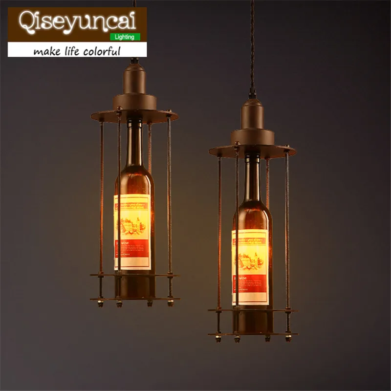 

Wine Bottle Style Pendant creative retro industrial style American style Cafe Restaurant single head wine bottle lamp