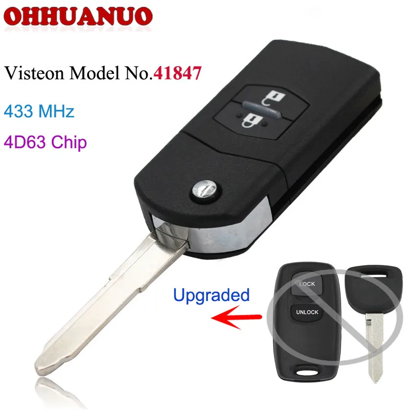 Upgraded Flip Remote Car Key Fob 2 Button 433MHz 4D63 for Mazda RX8