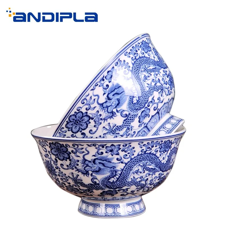 

4.5/5/6 Inch Jingdezhen Dragon Pattern Rice Bowl Blue and White Porcelain Bone china Ramen Bowls Kitchen Tableware Dinnerware