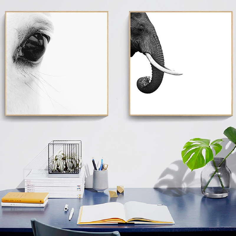 

Nordic HD Black n White Elephant Horse's Eye Canvas Painting Poster Print Wall Art Pictures For Living Room Bedroom Dinning Room