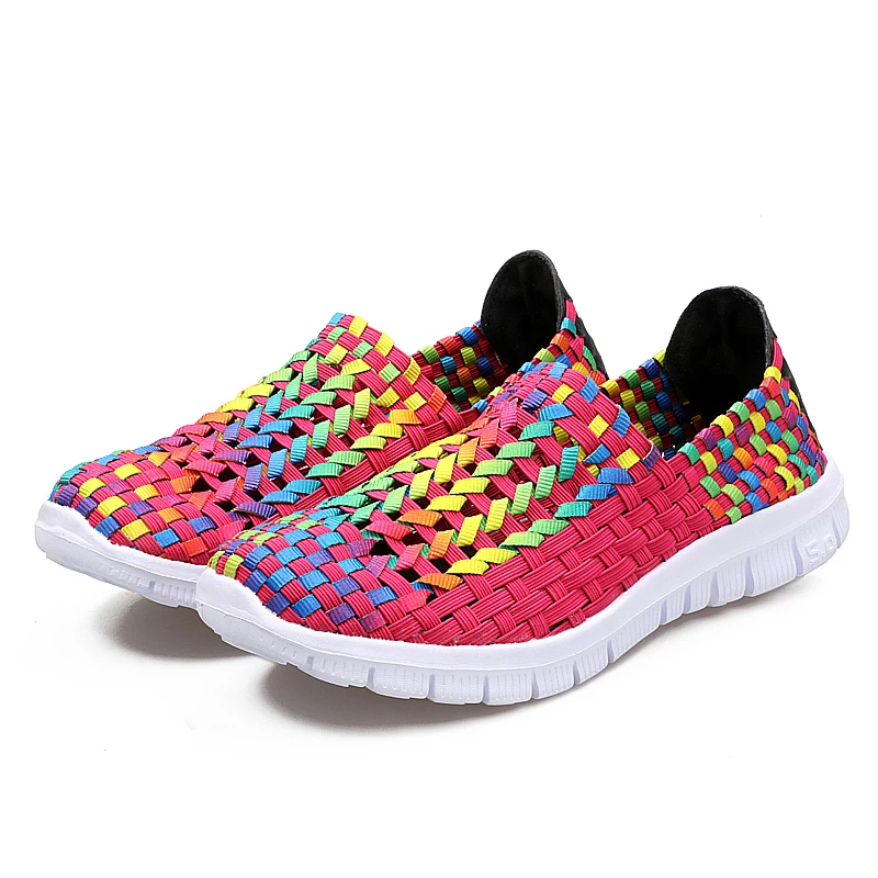 Summer Casual Shoes For Woman Handmade Woven Breathable Loafers Slip On Flats