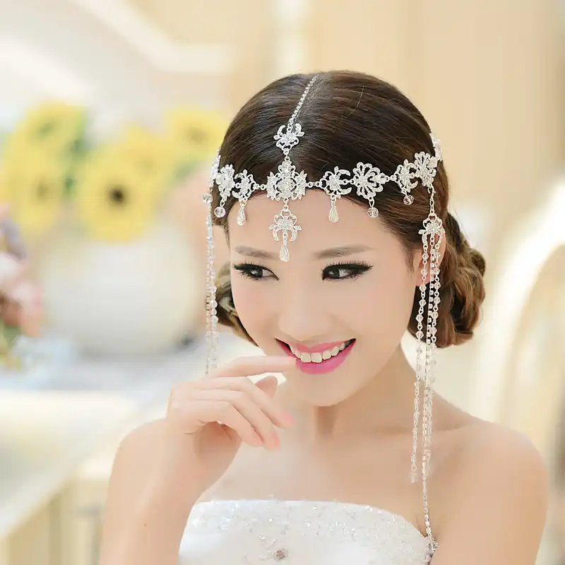 Bridal Wedding Rhinestone Tiara Fringed India Style Hairbands