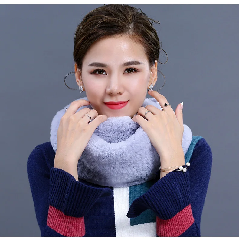 New Women's Natural Fur Shawls Wraps Genuine Rabbit Fur Neck Scarf High Quality Real Fur Scarves For Women (5)