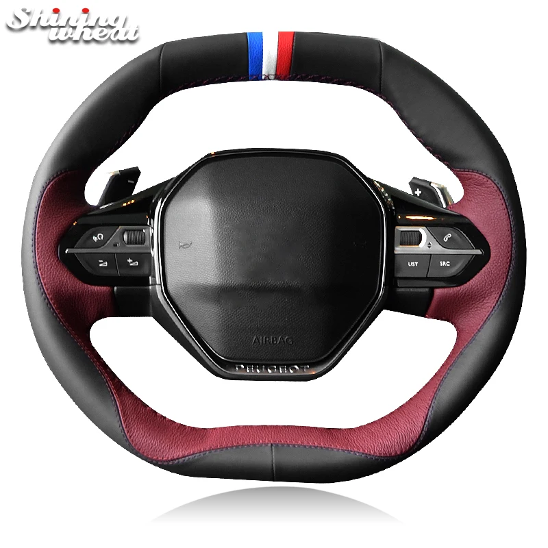 Shining wheat Black Chocolate Leather Car Steering Wheel Cover for Peugeot 4008 2017 2018 3008