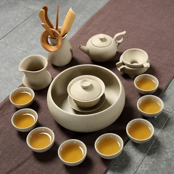 

Stoneware Tea Set Retro Ceramics Teapot Cover Bowl Teacup Pu'er Pure Plain Simple Gaiwan Office Home Kung Fu Tea set