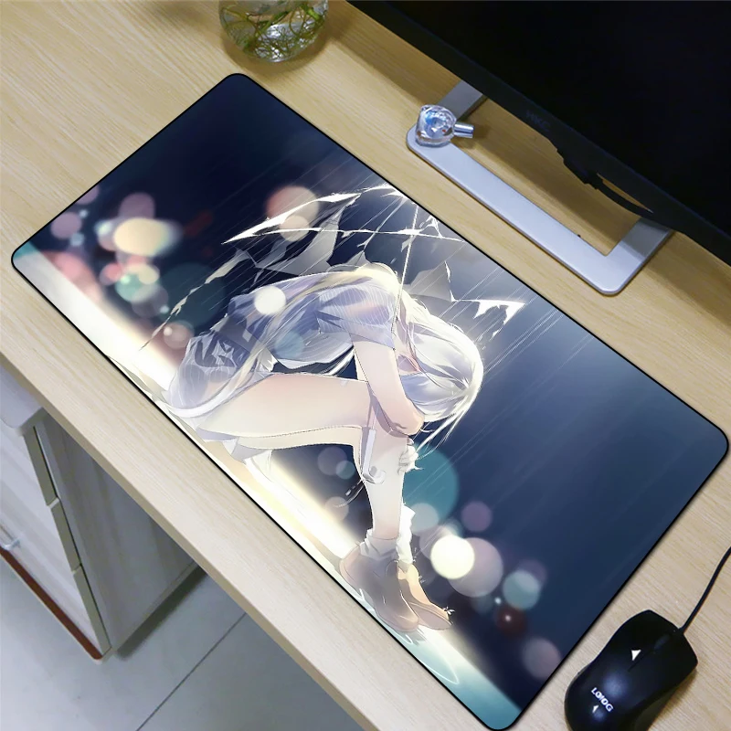 QQQRGB 80X40cm Game Mouse Pad Grief Umbrella Girl Neon lights in rainy days Aesthetical design Boutique peripherals XL mats | Компьютеры и