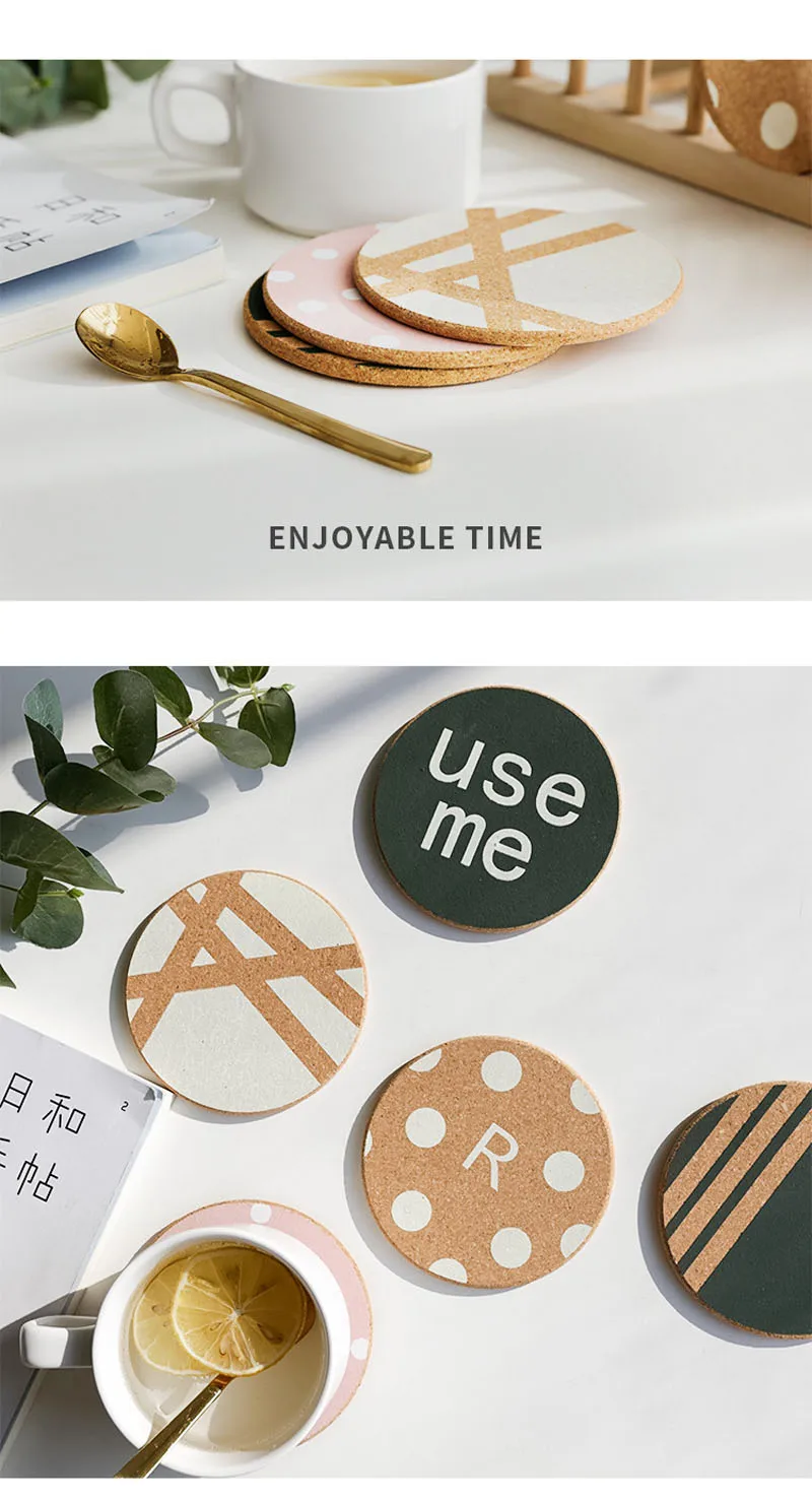 New Arrival Placemat Coaster Nordic Style English Geometric Pattern Cork Pot Mat Insulation Coaster Table Mat  (19)