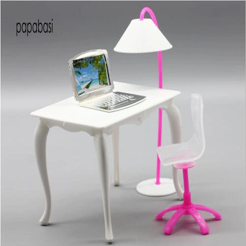 ,doll play house doll furniture desk+lamp+laptop+chair accessories for 1/6 1/8 Doll