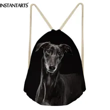 INSTANTARTS спортивная сумка мужская сумка на шнурке 3D милая Animel темно-черная собака серая итальянская борзая Печать Путешествия Softback Рюкзак