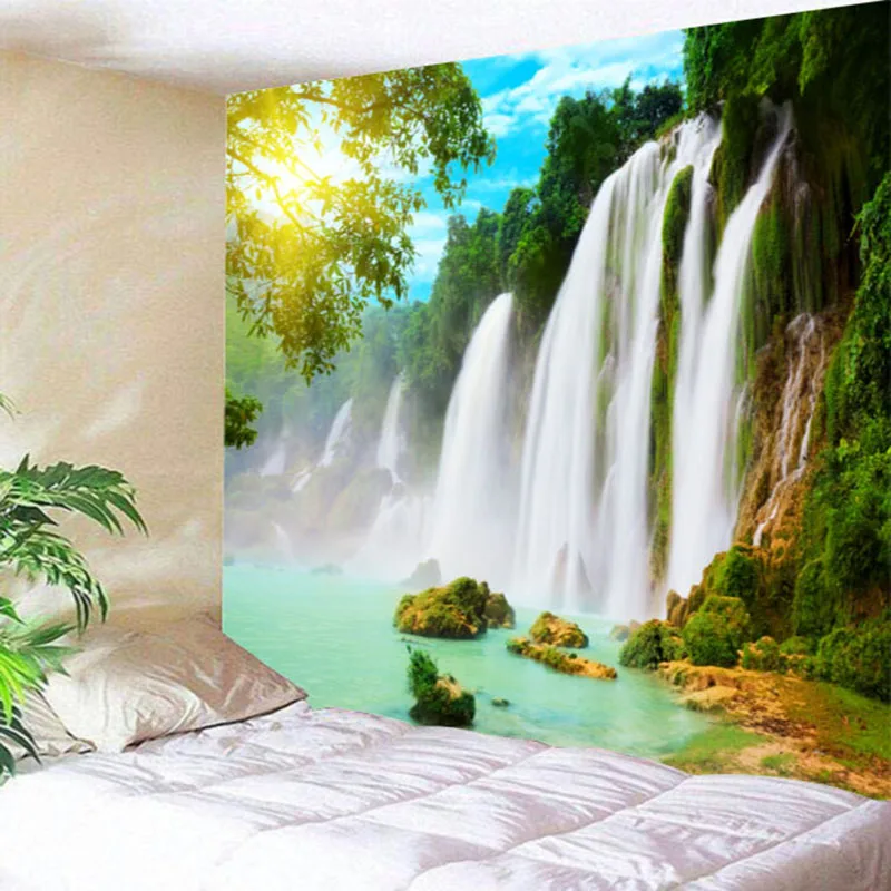 

3d Beautiful Deep Forest Waterfalls Fresh 2019 New Style 150x200cm Wall Decoration Beach Mat Tapestry