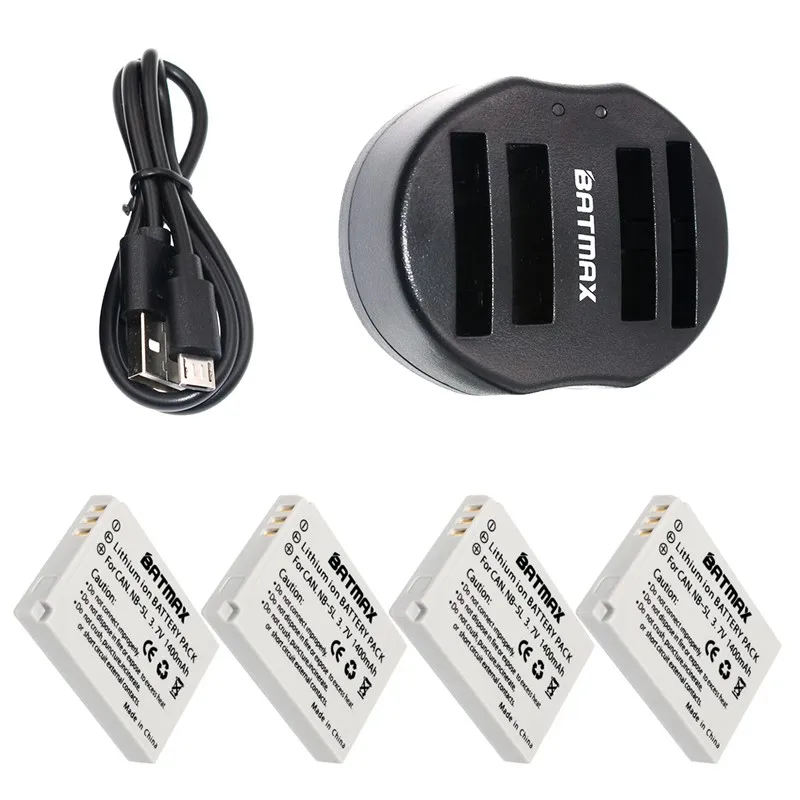 4 Pack NB 5L NB 5L NB5L Battery&Dual Charger with USB Cable for Canon
