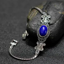 Лидер продаж, высокое качество, Серебряный Синий браслет с камнями, настоящий серебряный браслет, чистый серебряный браслет, классический тайский серебряный красивый браслет