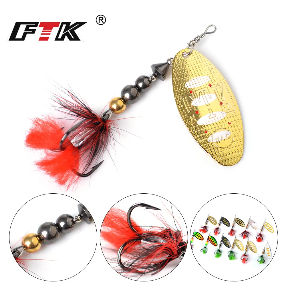 

FTK 1pcs Mepps Spinner Bait 8g/14g/20g Metal Fishing Lure Hard Bait Spoon Lures with Feather Treble Hooks Carp Fishing Tackle