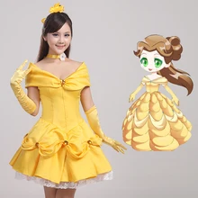 Cosplay de la bella y la bestia belle princesa amarillo mujeres dress halloween party wedding dress bride dress