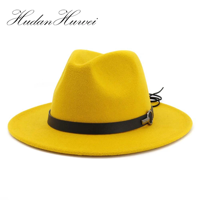 

14 Colors Women Wool Felt Jazz Fedora Hats 2019 Latest Flat Brim Trilby Panama Style Party Cap Outdoor Large Brim Sunshade Hat
