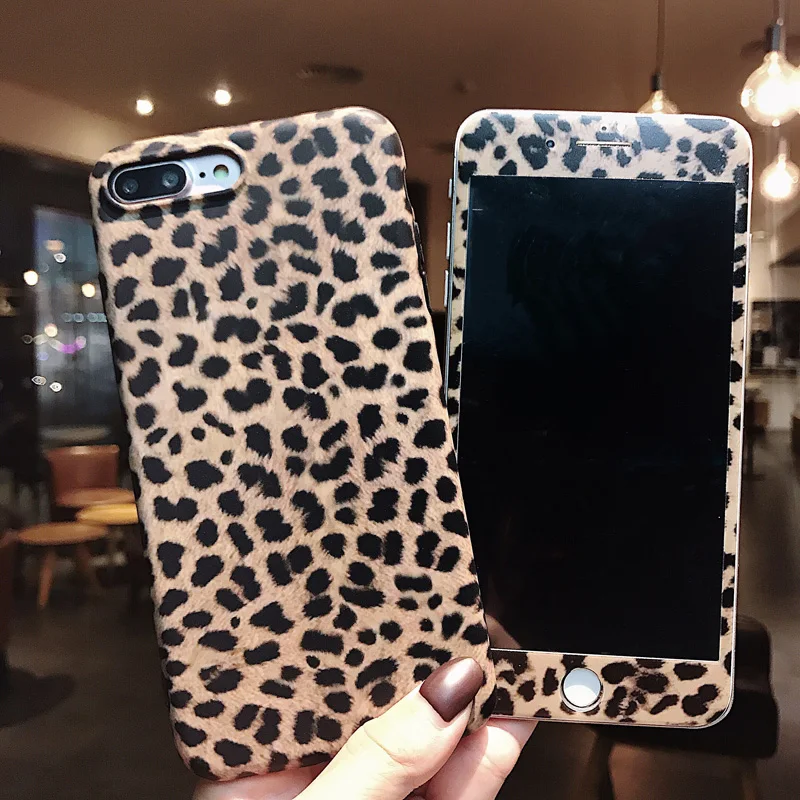 

For iPhone XS max Leopard case + Tempered Glass Screen protector film & Soft Cover for iPhone 8plus 7 8 7P XR X XS 6 6S 6SPlus