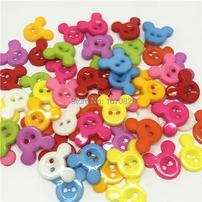 free Shipping!500pcs 13x15mm Cute Mouse Cartoon Buttons 2-hole Sewing Buttons Multi Colors For Scrapbooking