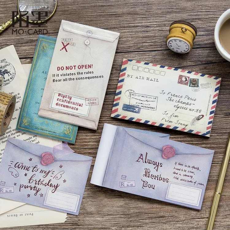 

1PCS Creative Envelope Memo Pad Vintage Retro Sticky Paper Post Note For Kids Gift Korean Stationery Free Shipping TZ80