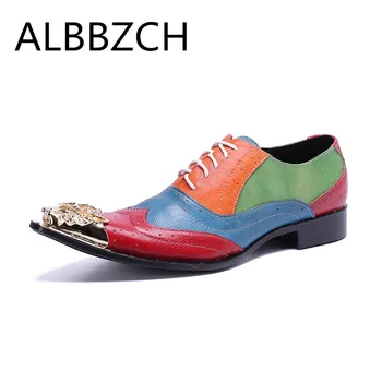 

Luxury metal pointed genuine leather casual shoes men oxord fashon tide party shoes mens lace up nightclub bar career work shoes