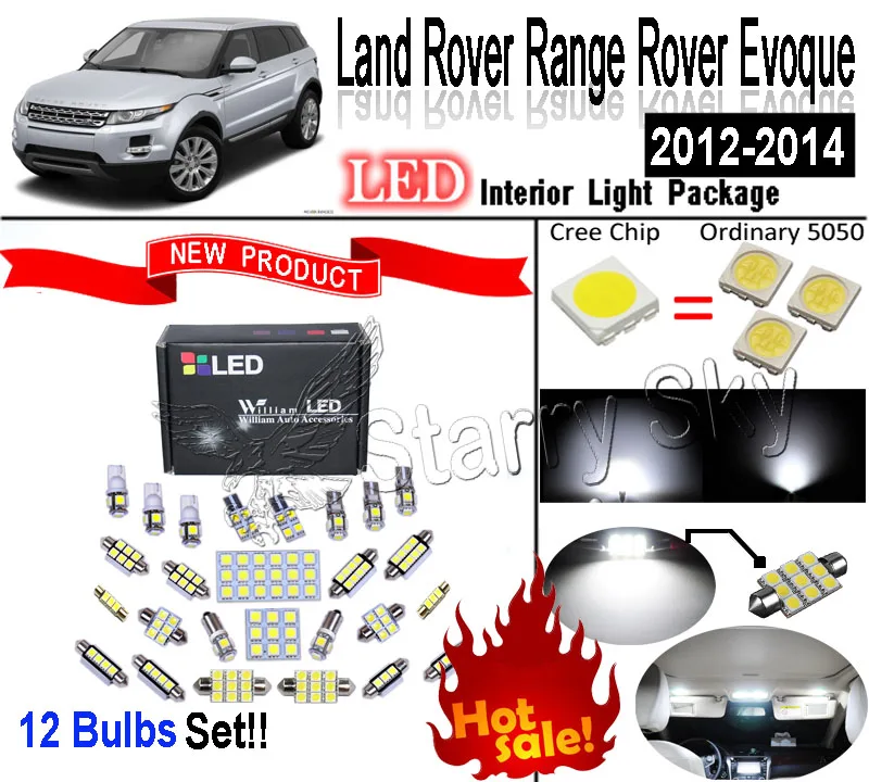 12 bulbs Xenon White LED Interior Light Kit For Land Rover Range Rover