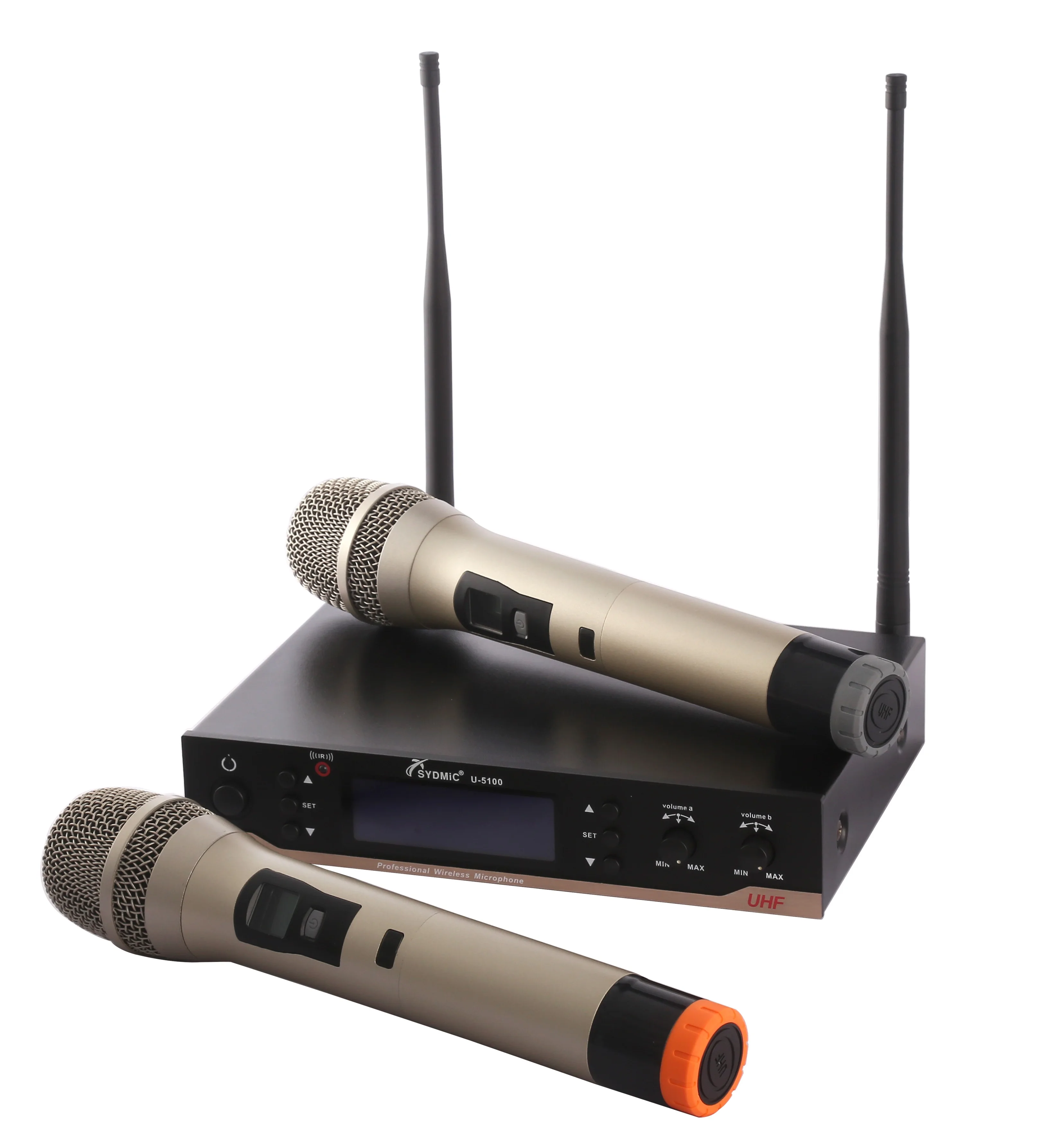 

SYDMIC Dual 200 Channel Professional Wireless Digital Microphone System with 2 Handheld Mic Transmitter Receiver Karaoke Mike