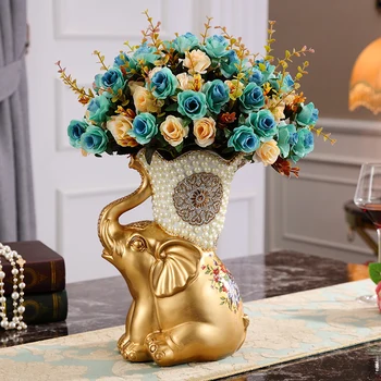 

European luxury elephant vase Tabletop vase European simple decoration Modern living room dry flower inserts ornaments
