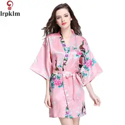 Бренд фиолетовый женский с цветочным принтом кимоно платье китайский стиль шелковый атлас халат ночная рубашка цветок плюс размеры s m l xl XXL