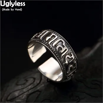 

Uglyless Real Solid 999 Full Silver Women Men Rings Buddhism Six-Word Open Rings Thai Silver Vajra Religious Fine Jewelry Unisex