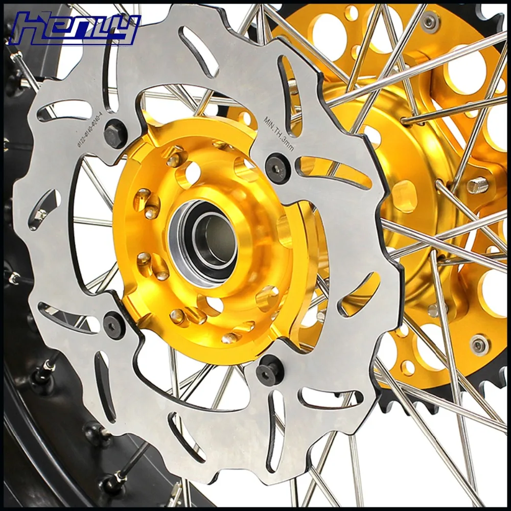 3,5/5,0* 17IN. Полный супермото колеса диски набор для SUZUKI DRZ400SM 2005- передний 310 мм Золотой негабаритный диск
