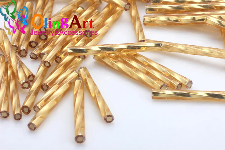 OlingArt 6mm/9MM/11MM/15MM/20MM/25MM Gold/Silve 45g/lot Twist tube Glass Seed Beads DIY Accessory necklace/tassel jewelry making