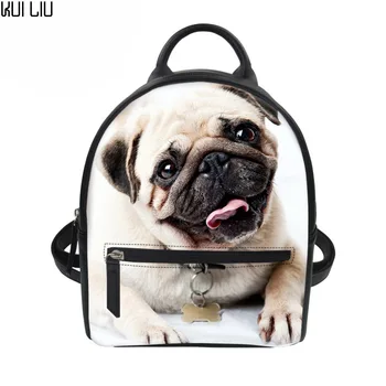 

Customized Pug Dog Print Small School Backpack Pu Leather Mini Backpack Casual Daypack Women Shoulder Bag Teenager Girls Bagpack