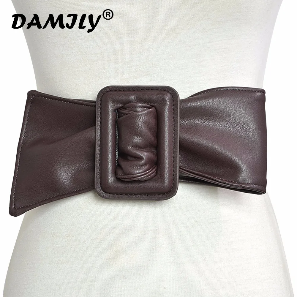 Buy Solid PU leather Wide Belt Fashion Dresses Belts