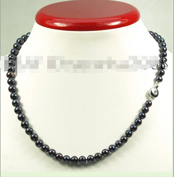 

FREE shipping>>> >>>8-9mm black beautiful genuine round cultured pearl necklace