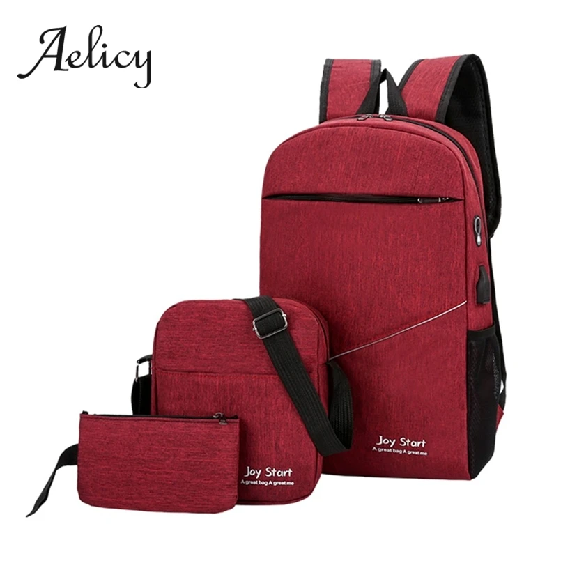 

Aelicy Couple Travel Backpack Teenager School Bags Set Women Men Students Canvas Backpacks bag+Crossbody bag+clutch Bag 3pcs