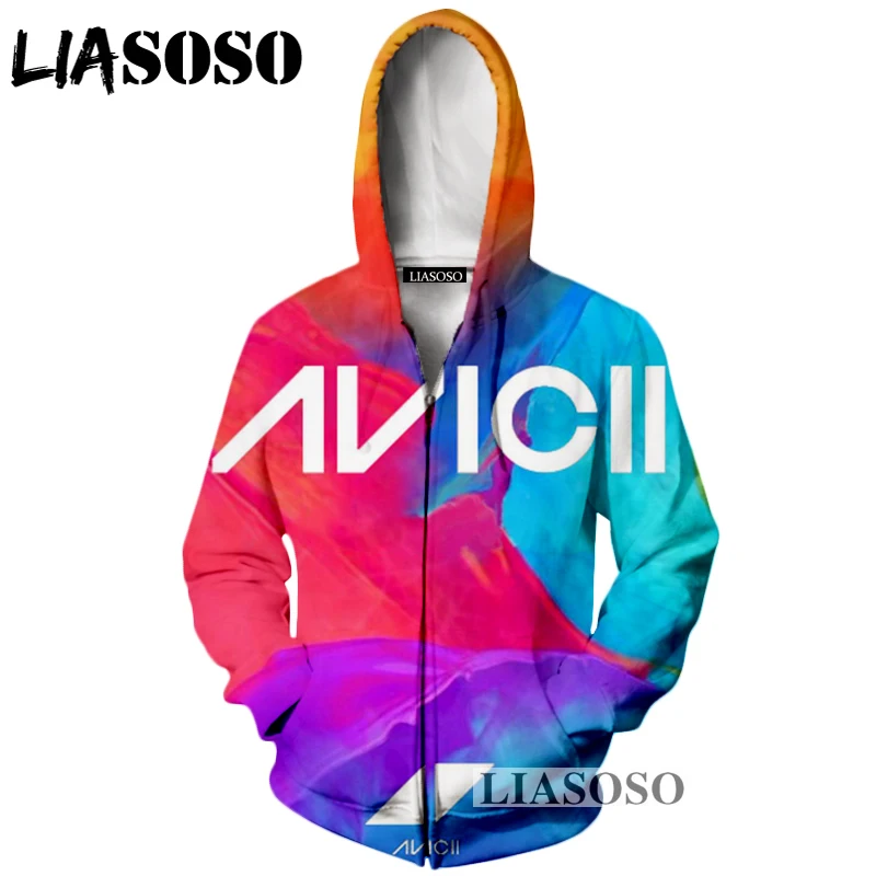 

LIASOSO New Fashion Men Women 3D Print DJ Singer Avicii zipper Hoodie Unisex Casual Long-sleeved Coat Hip-hop Sweatshirt A029-08