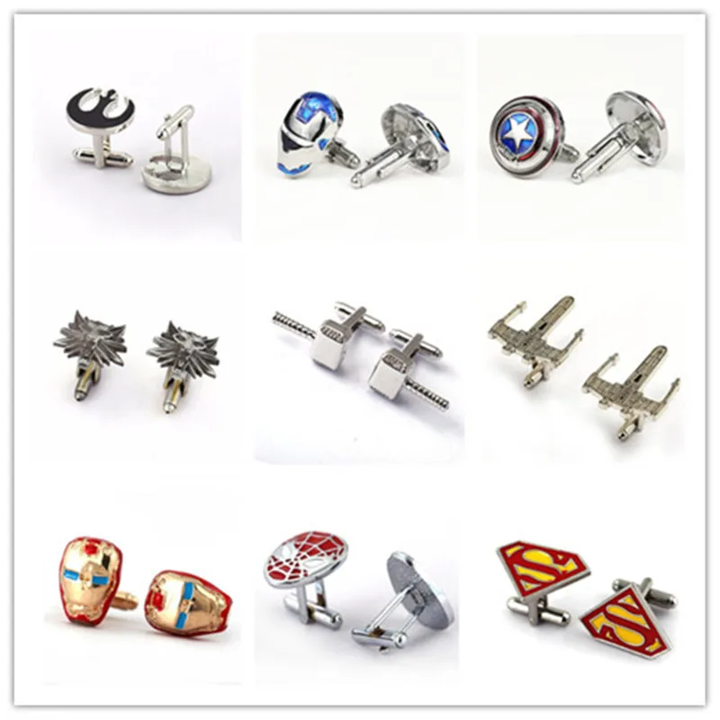 

CWFDY Hot Sale The Avengers Cufflinks Star Wars Cufflinks Darth Vader Enamel Shirt Metal Thor Hammer Captain Cuff Buttons
