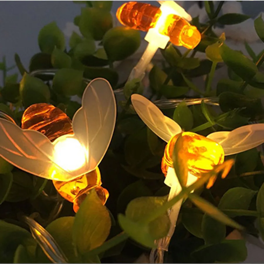 

HANMIAO 20 LED String Lights Battery Operated Bee Shaped LED Garland Lights Lawn Fence Patio Tree Flower Garden Decoration 36